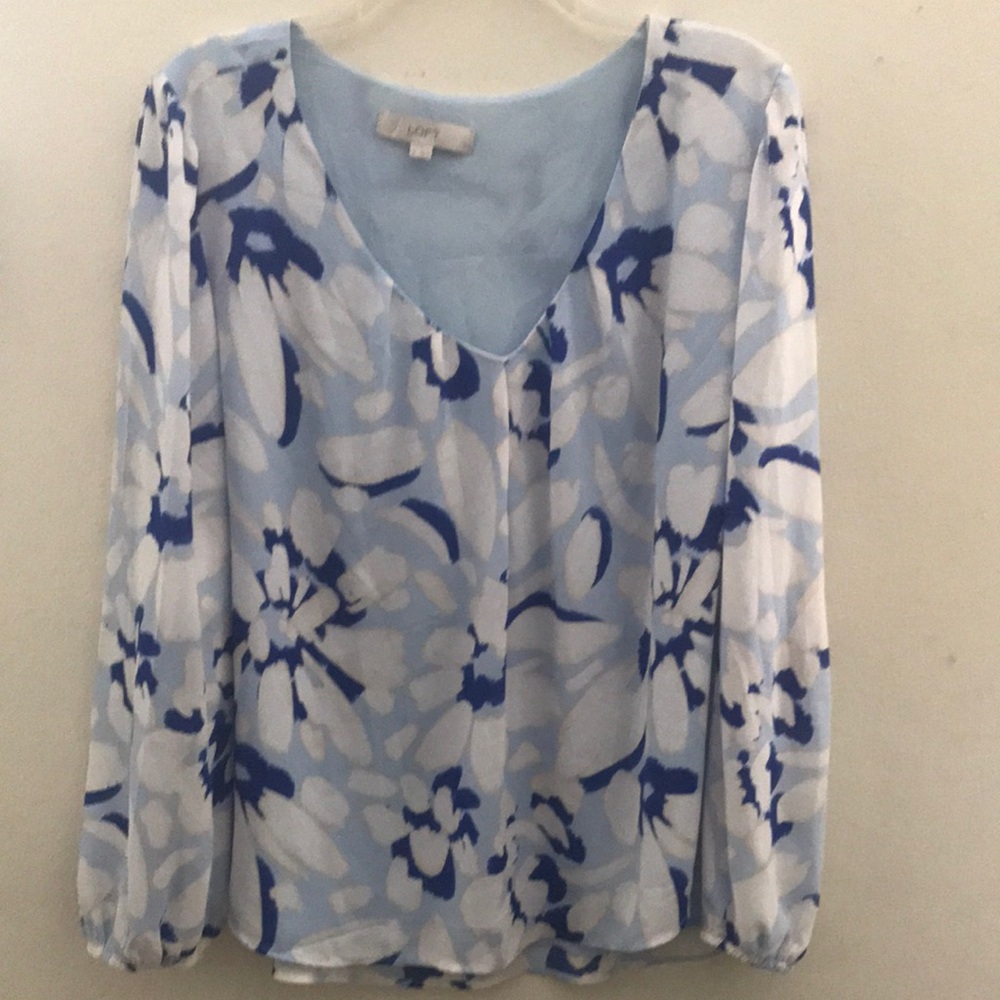 LOFT Blue and White Floral Blouse